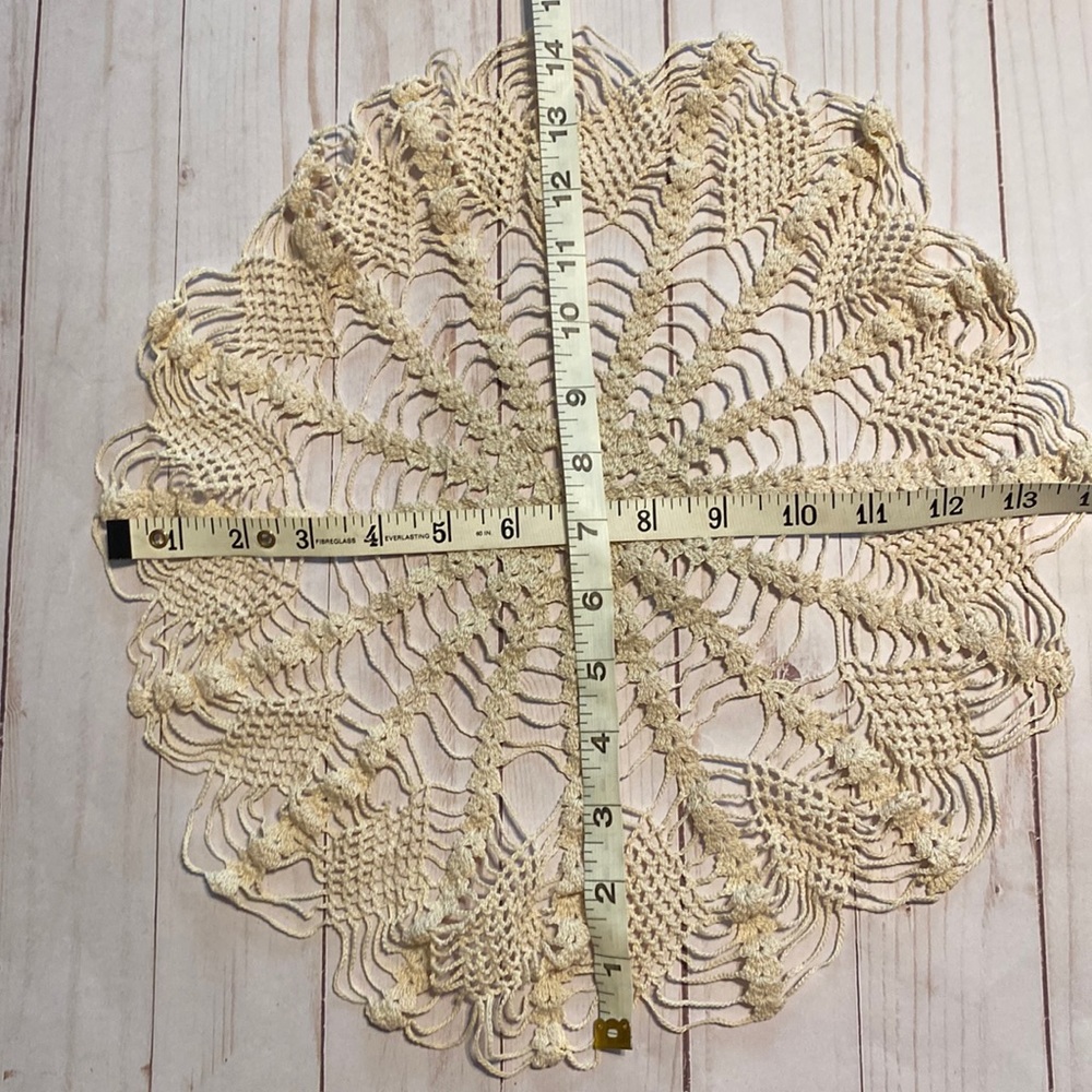 14” large Handmade doily tayted 1950s vintage retro BoHo bohemian cream anthro